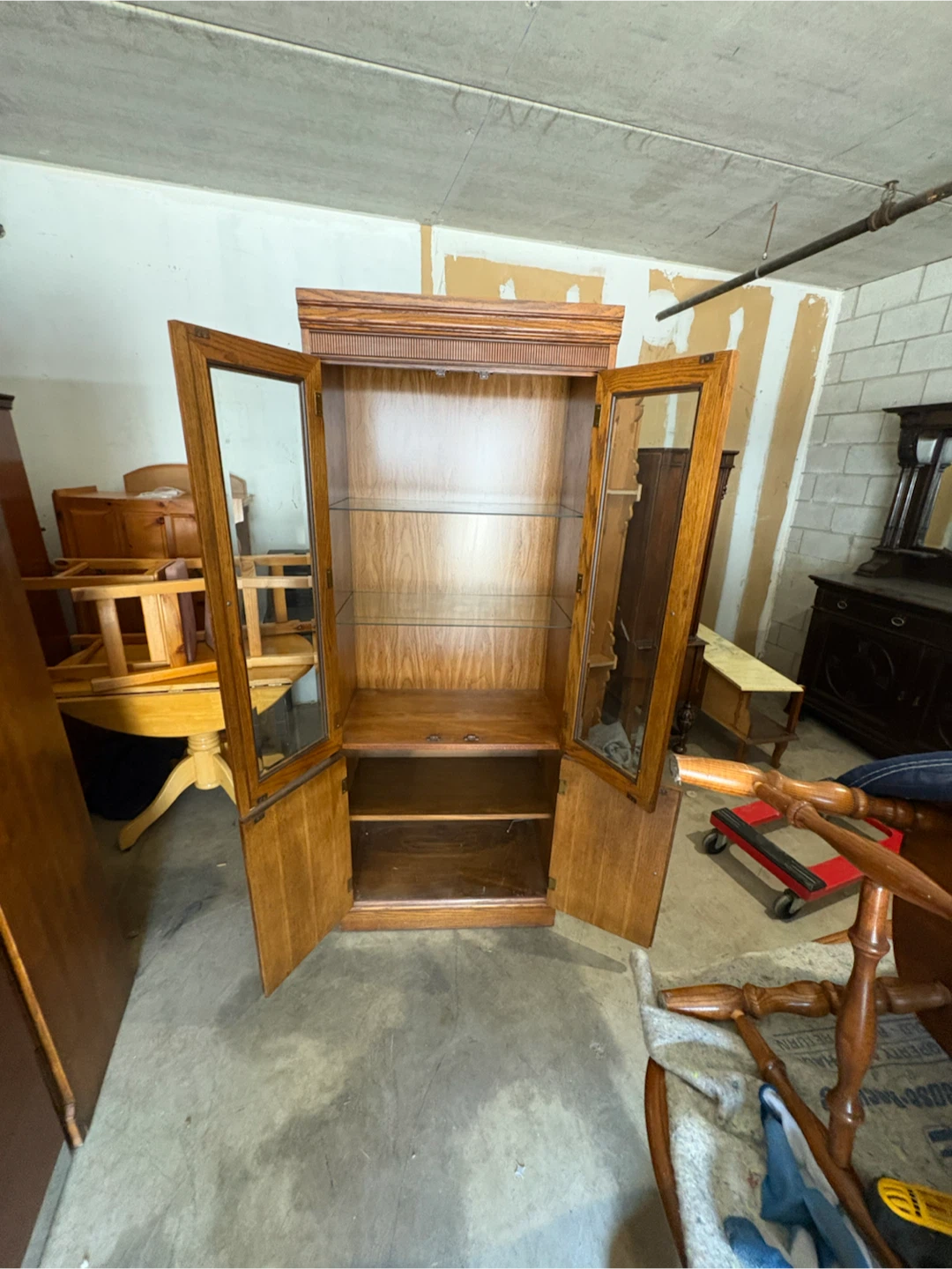 Free delivery used Oak China Cabinet with Glass Doors - photo 4