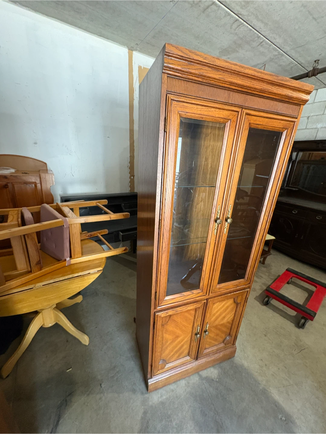 Free delivery used Oak China Cabinet with Glass Doors - photo 5