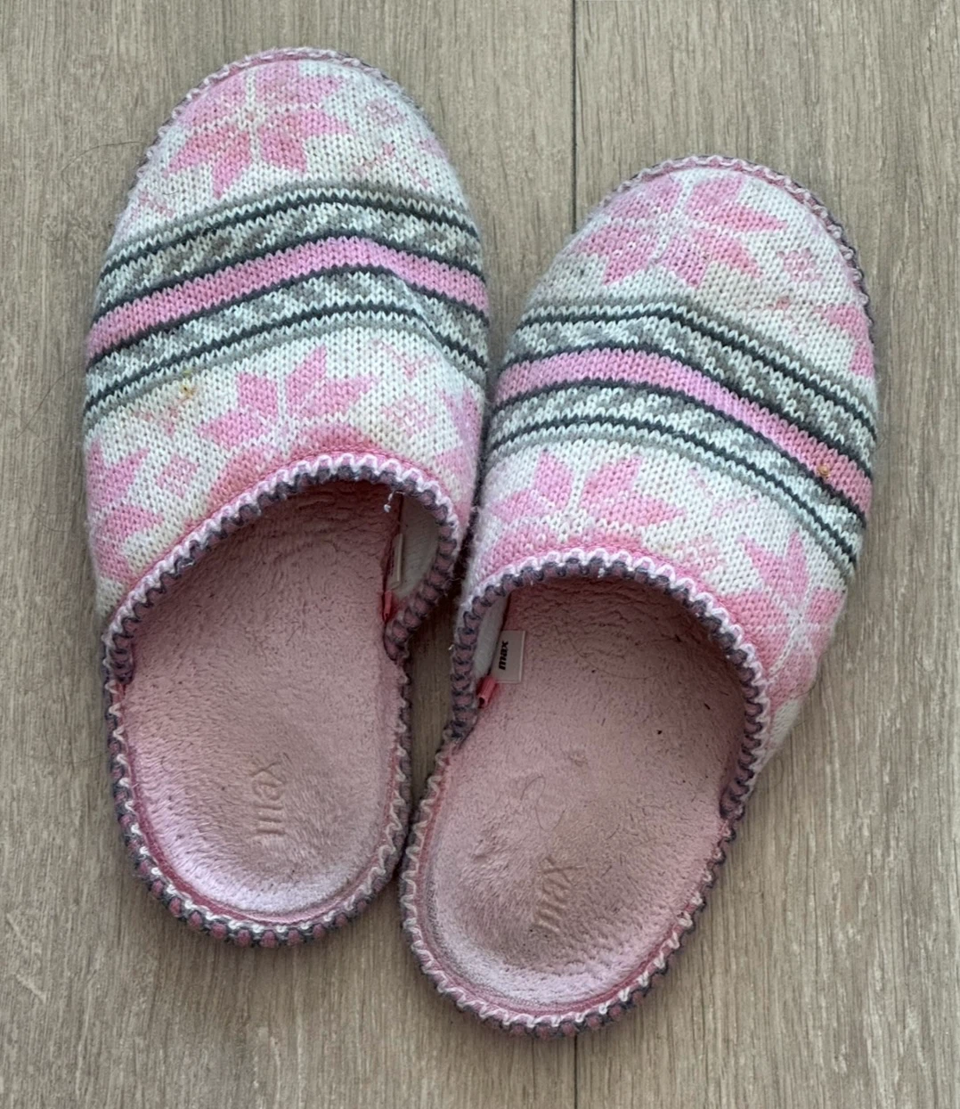 Pink Fair Isle Knit Slippers