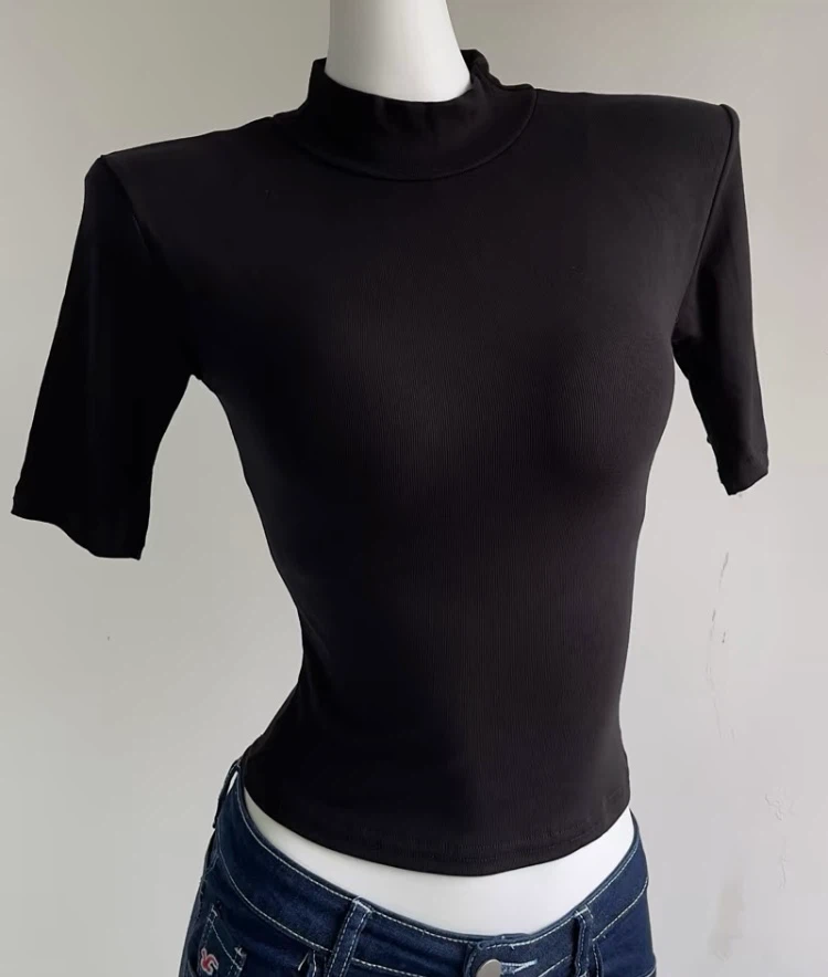 Black Mock Neck Ribbed Top