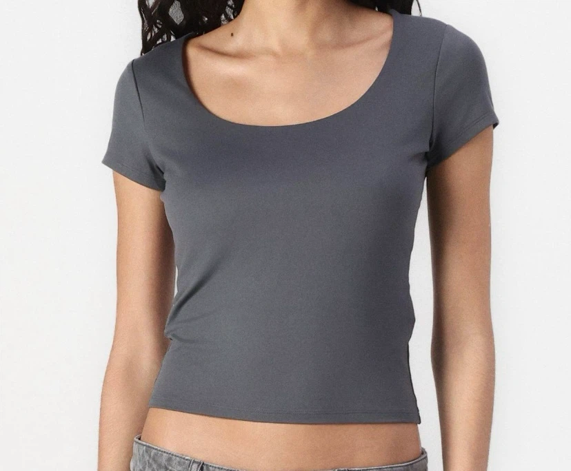 Women's Grey Scoop Neck Cropped T-Shirt
