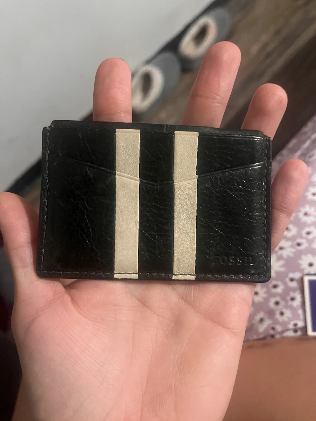 Fossil Black & White Striped Card Holder