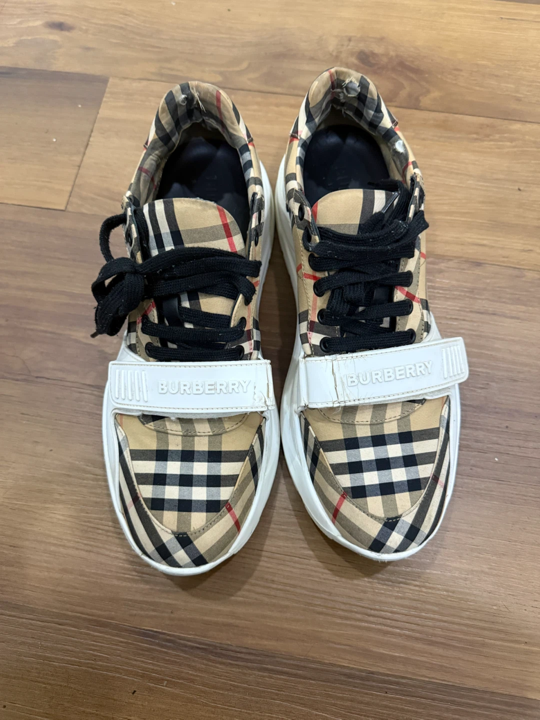 Burberry Ramsey Plaid White Beige Check Canvas Sneakers - photo 4