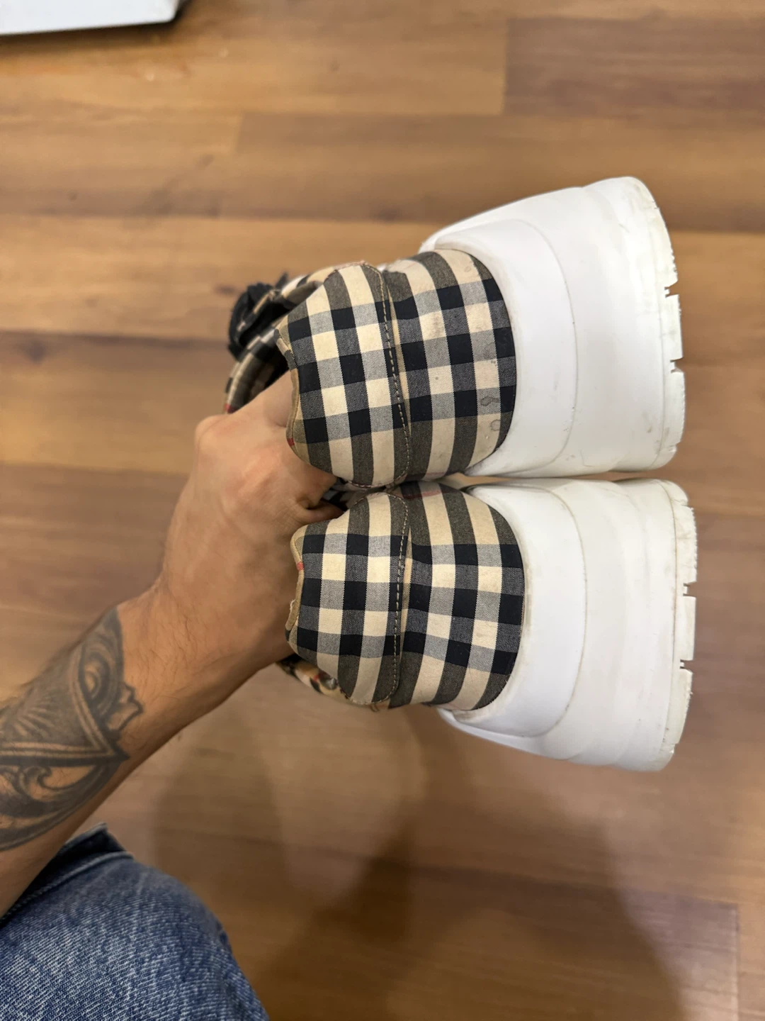 Burberry Ramsey Plaid White Beige Check Canvas Sneakers - photo 5