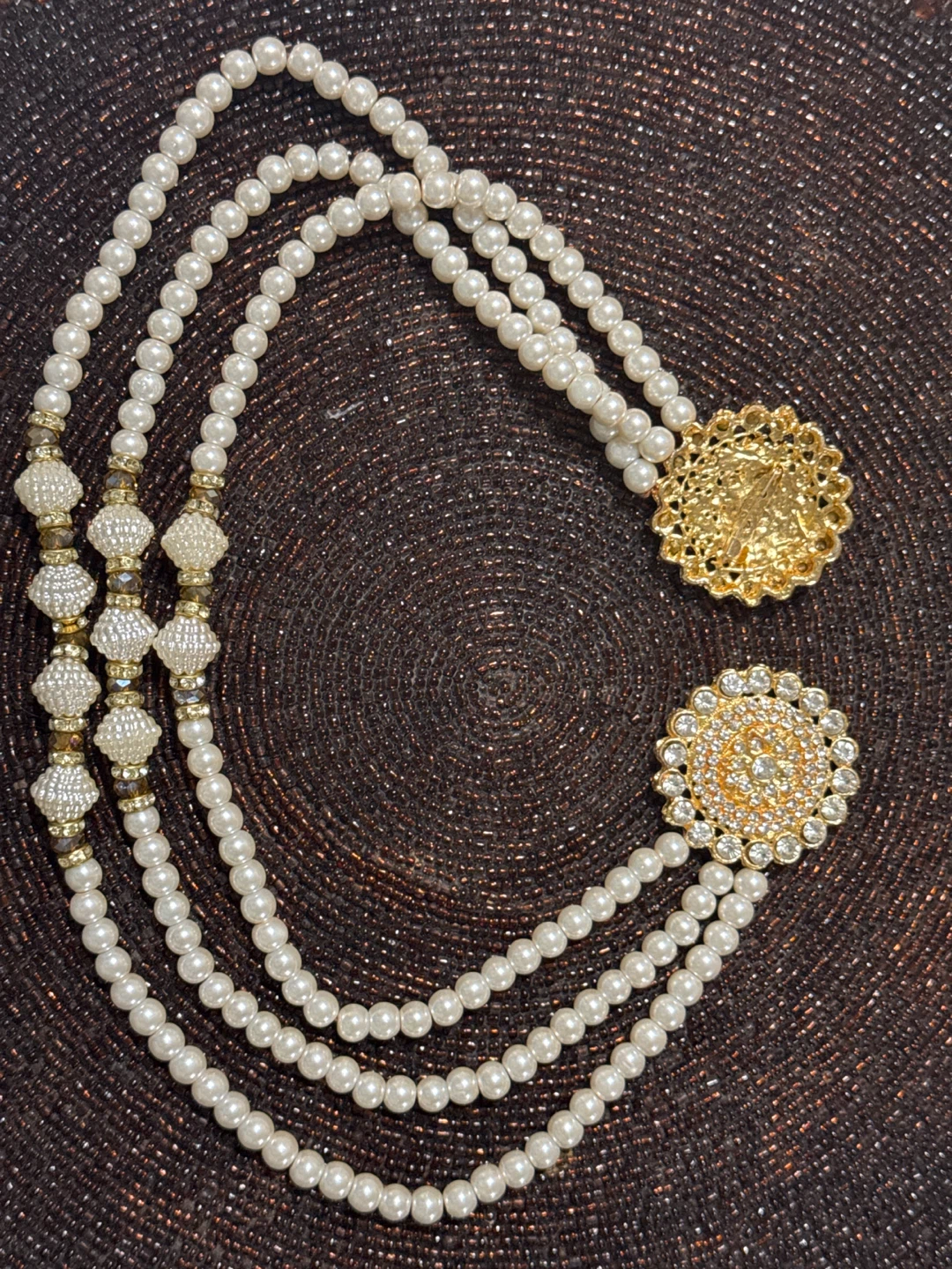 9. *Handcrafted Pearl & Crystal Beaded Dress Adornment.