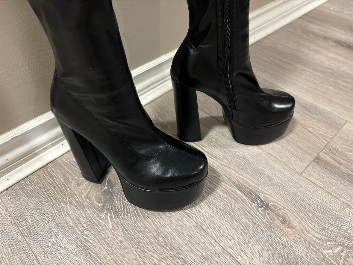 Brand New Black Faux Leather Over-the-Knee Platform Boots - photo 2