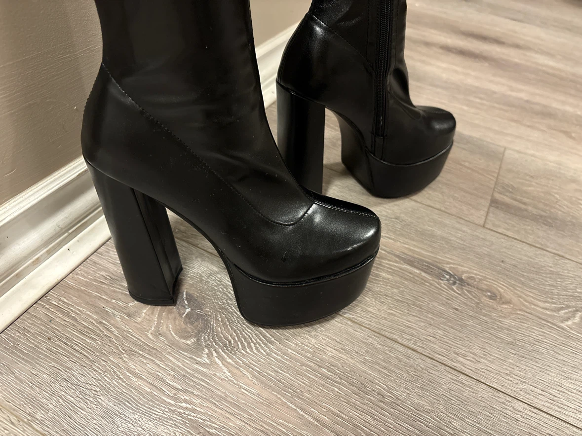Brand New Black Faux Leather Over-the-Knee Platform Boots - photo 3
