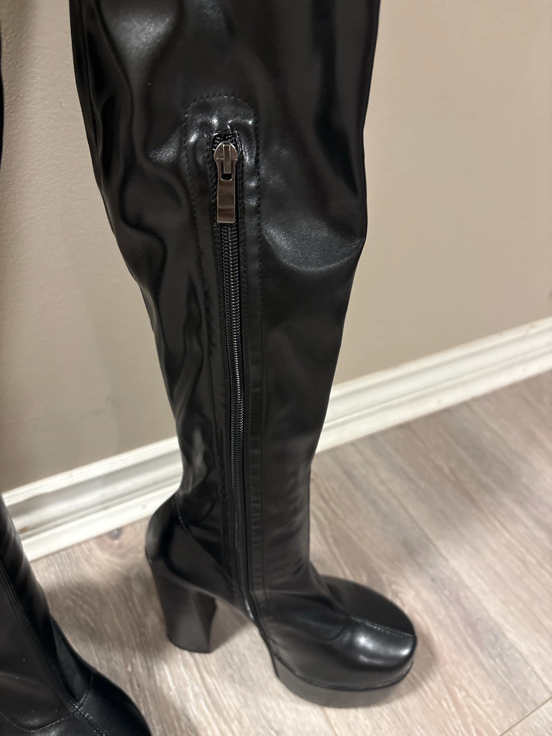 Brand New Black Faux Leather Over-the-Knee Platform Boots - photo 4