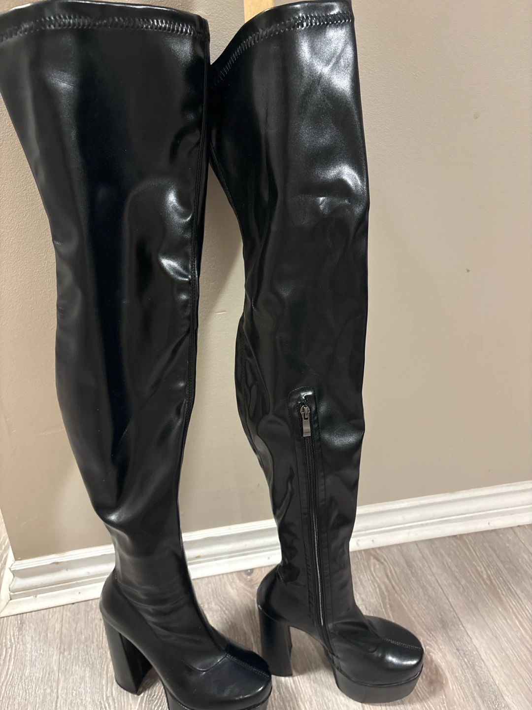 Brand New Black Faux Leather Over-the-Knee Platform Boots - photo 5