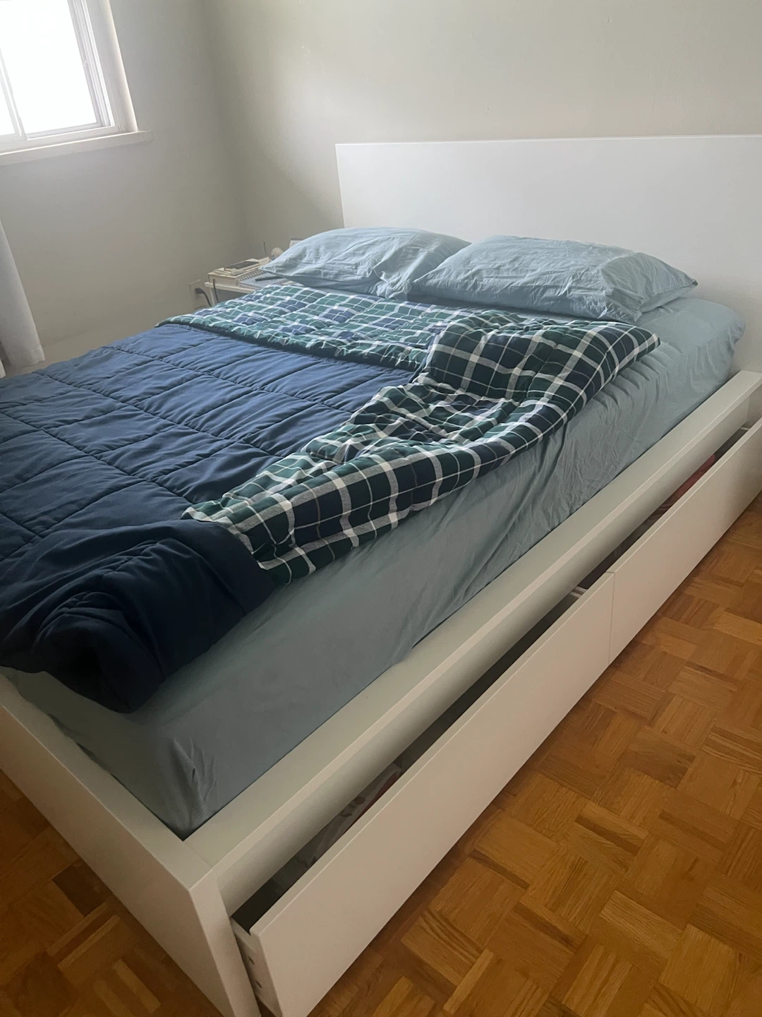 White Platform Bed Frame with Storage Drawers