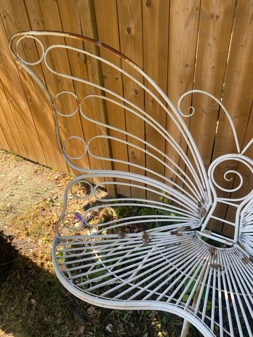 White Metal Butterfly Garden Bench - photo 3