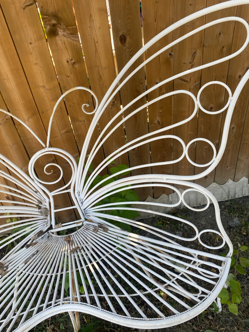 White Metal Butterfly Garden Bench - photo 4