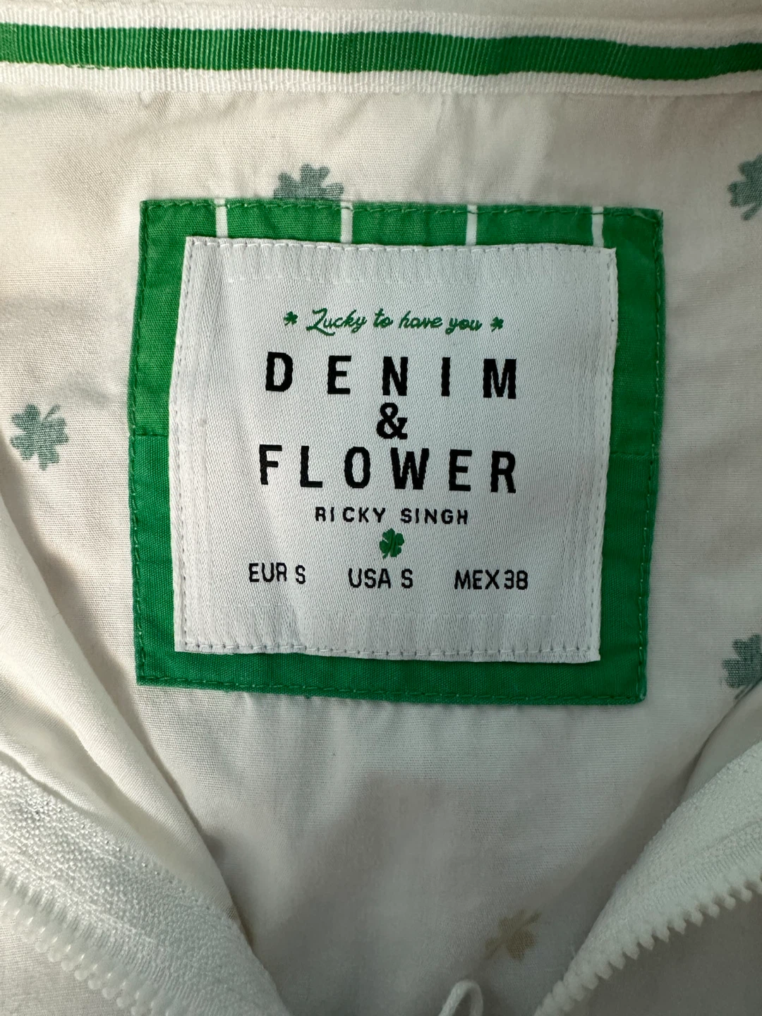 Denim & Flower White Shamrock Print Hooded Jacket