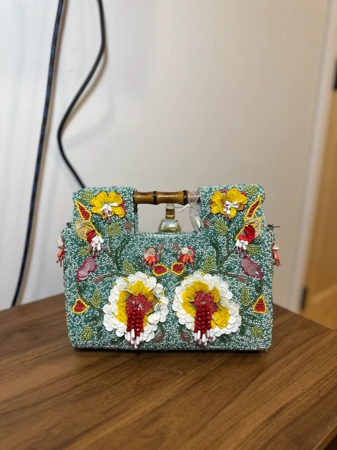 Embellished Clutch with Bamboo Handle