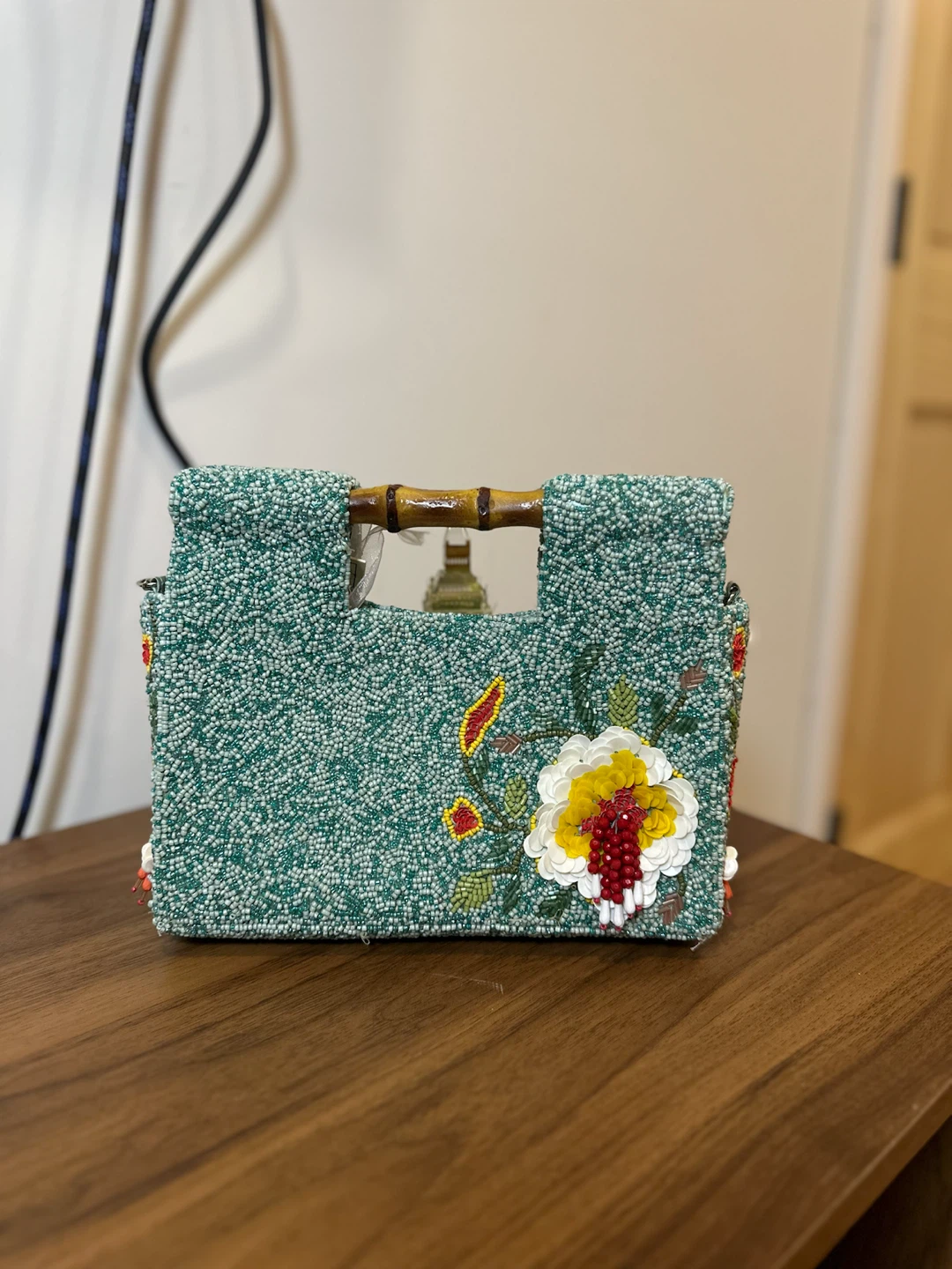 Embellished Clutch with Bamboo Handle - photo 2