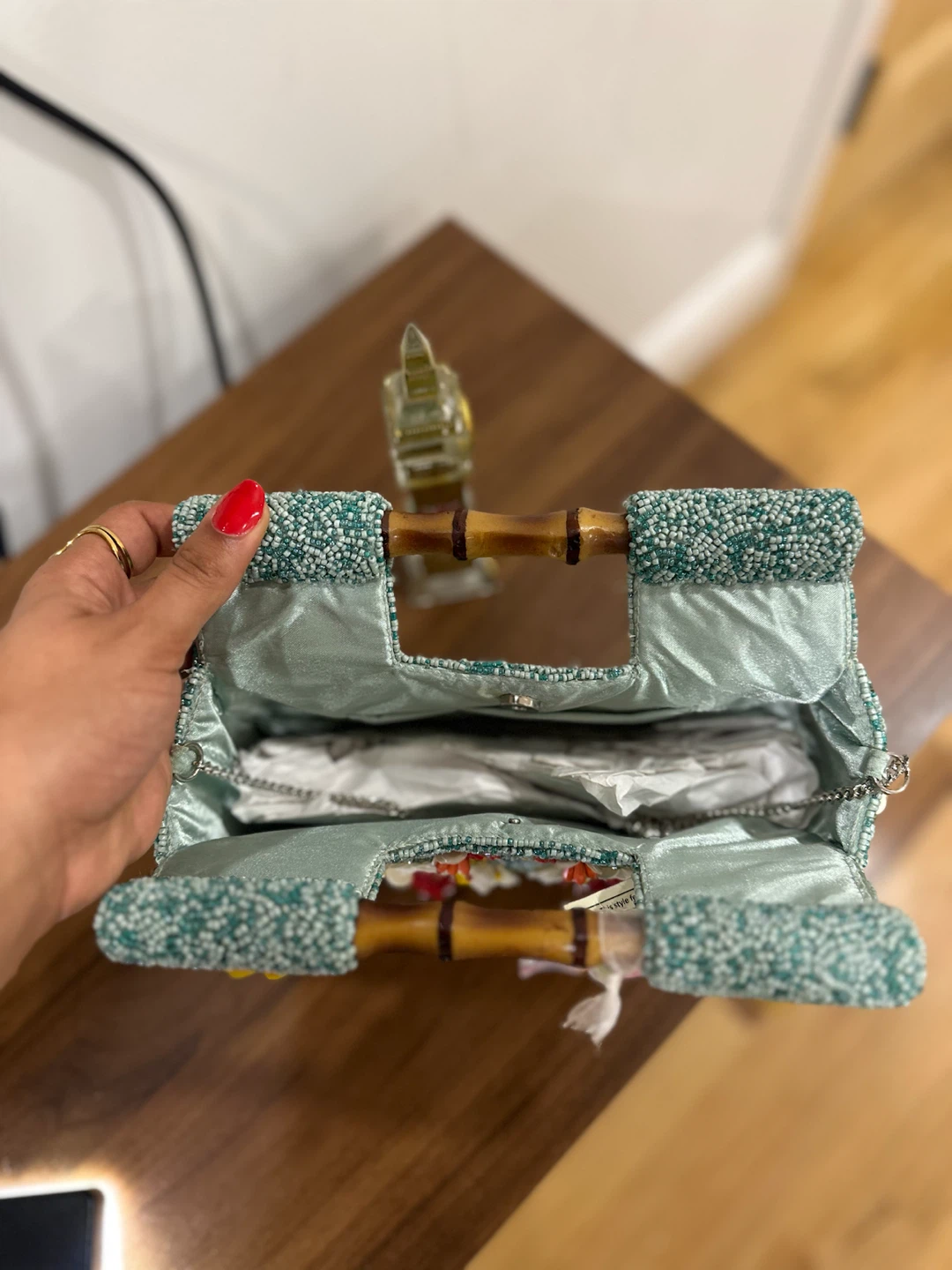 Embellished Clutch with Bamboo Handle - photo 3