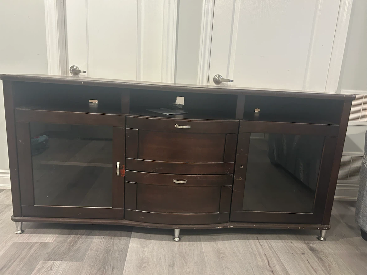 Dark Wood TV Stand with Glass Doors