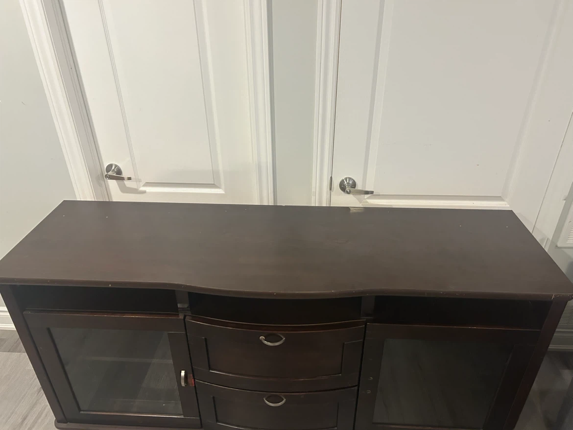 Dark Wood TV Stand with Glass Doors - photo 2
