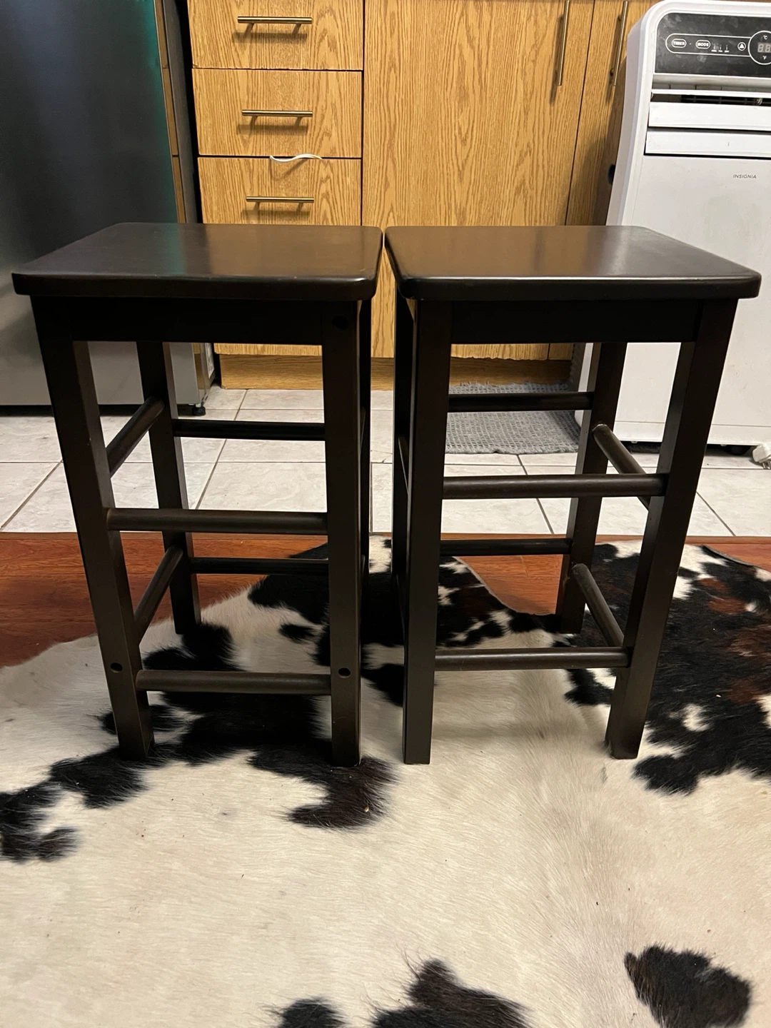 Set of 2 Dark Brown Wooden Bar Stools