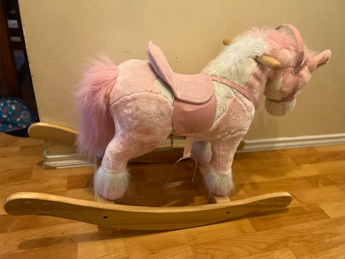Pink Plush Rocking Horse with White Accents - photo 3