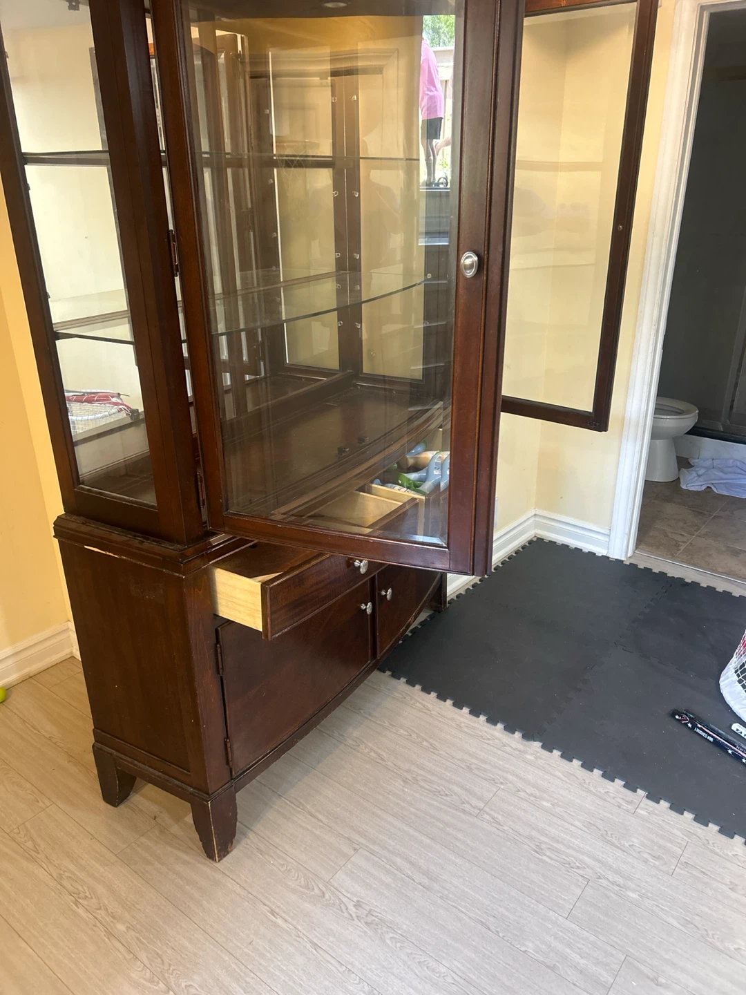 Dark Wood Display Cabinet with Glass Doors
