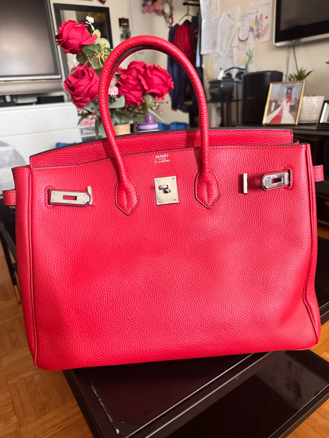 Hermès Red Leather Tote Bag