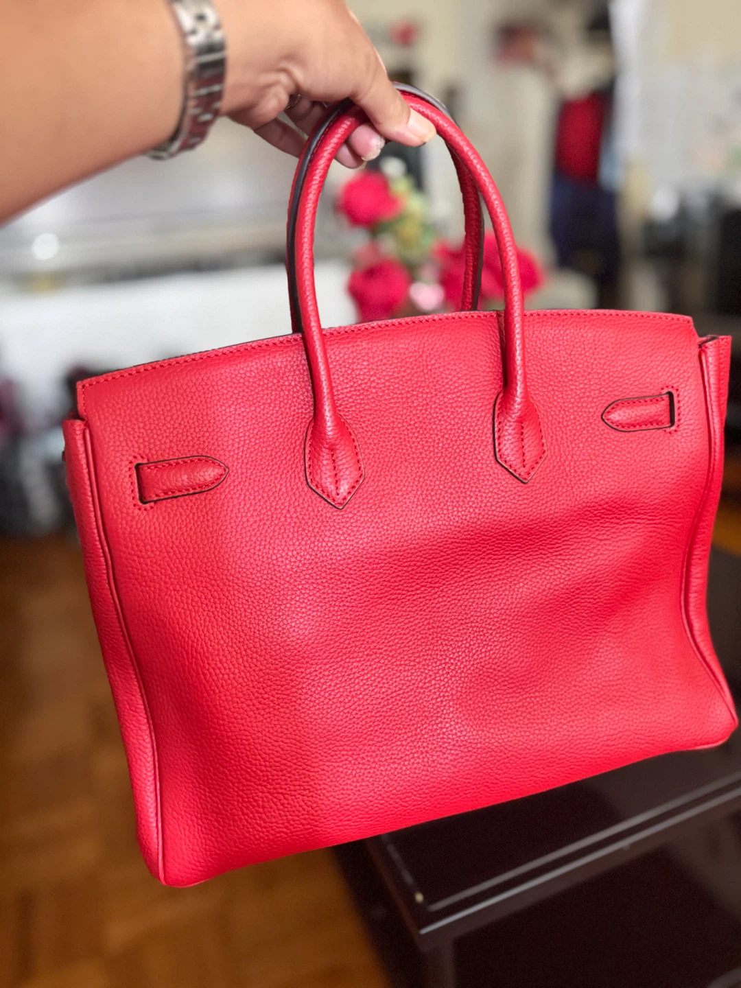 Hermès Red Leather Tote Bag - photo 2