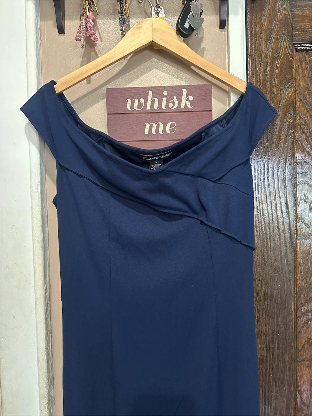 Candallite Petite Navy Blue Off-the-Shoulder Dress - photo 4