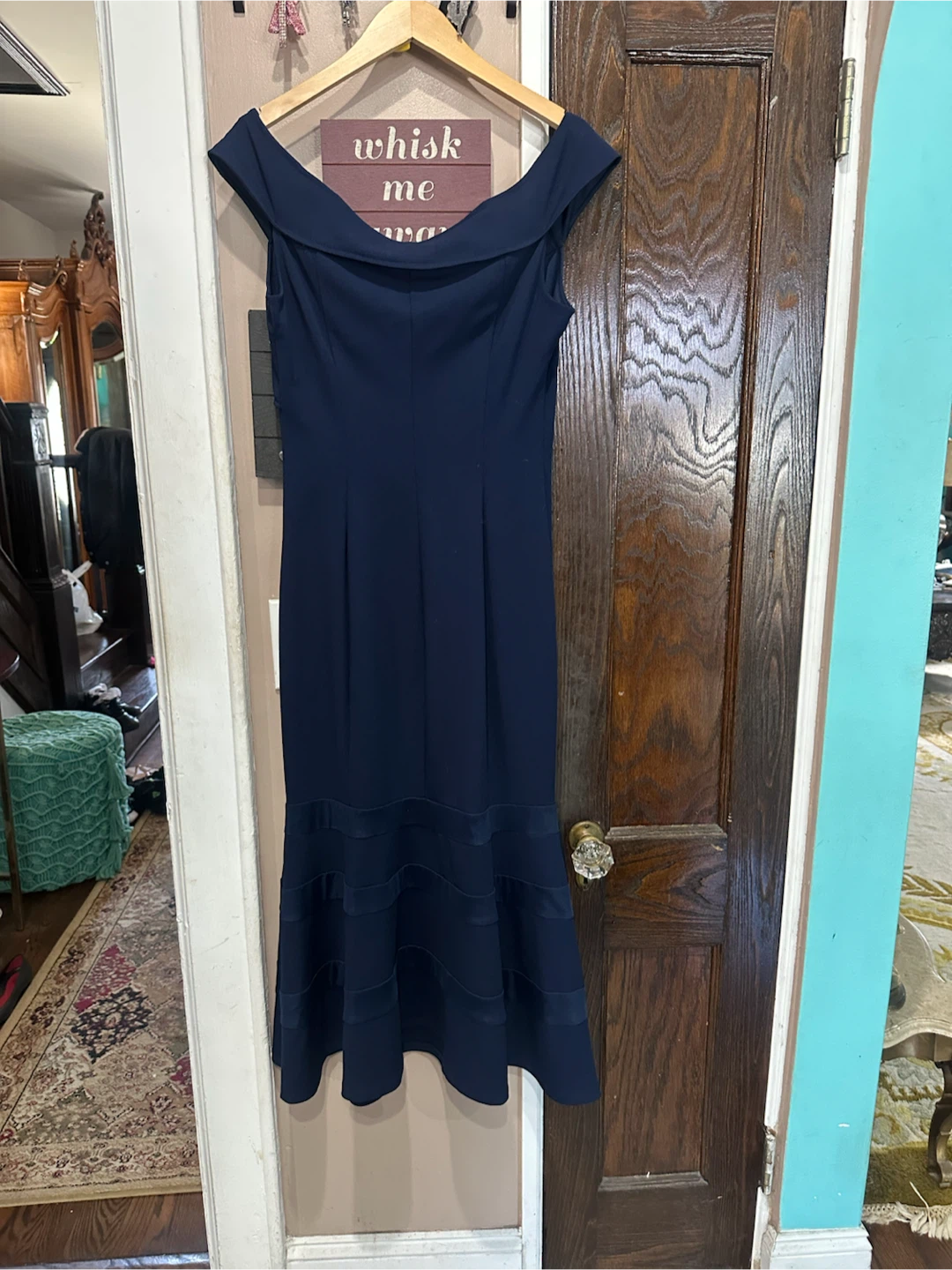 Candallite Petite Navy Blue Off-the-Shoulder Dress - photo 5