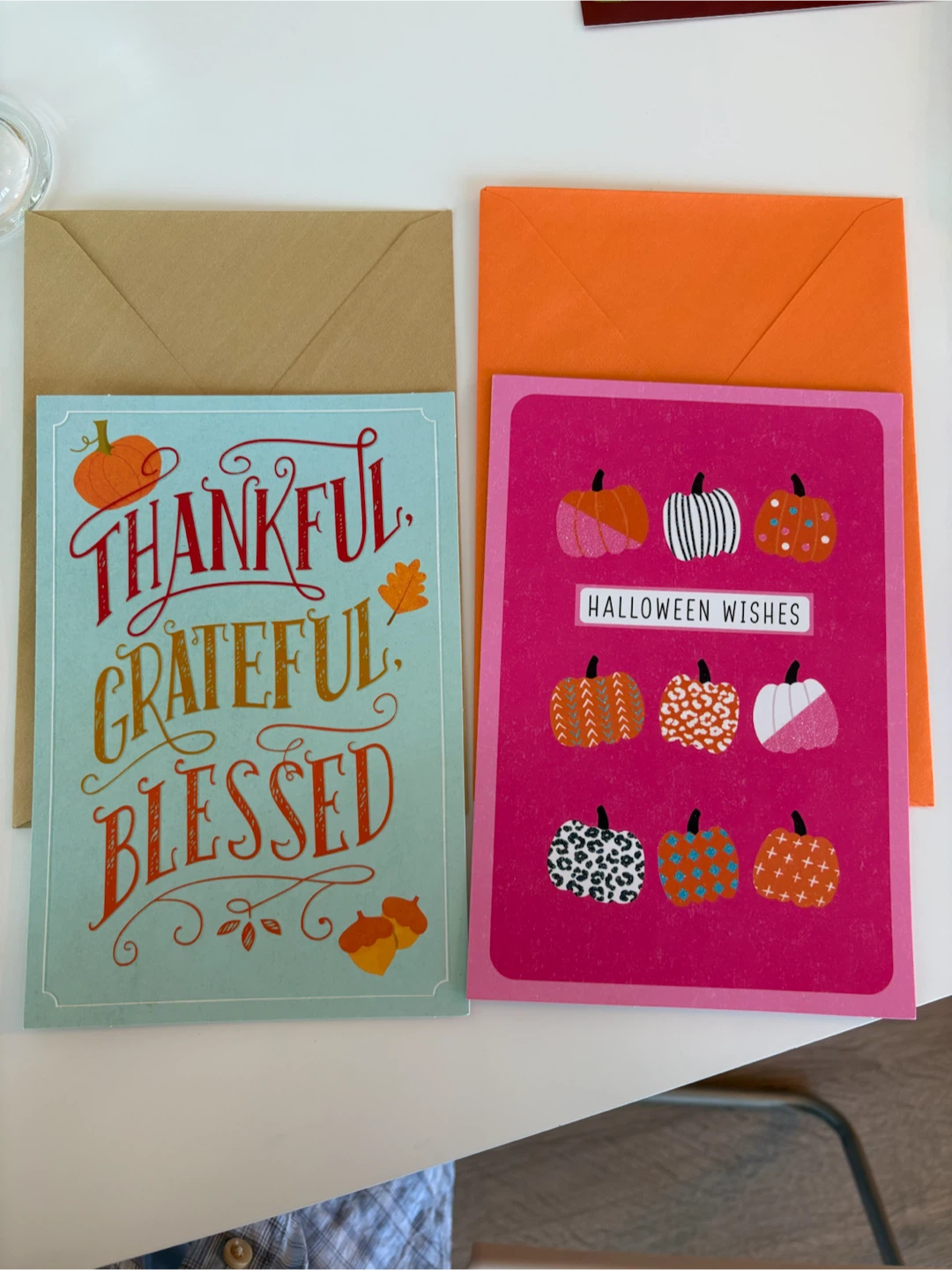 5 Halloween & Thankful Cards with Envelopes