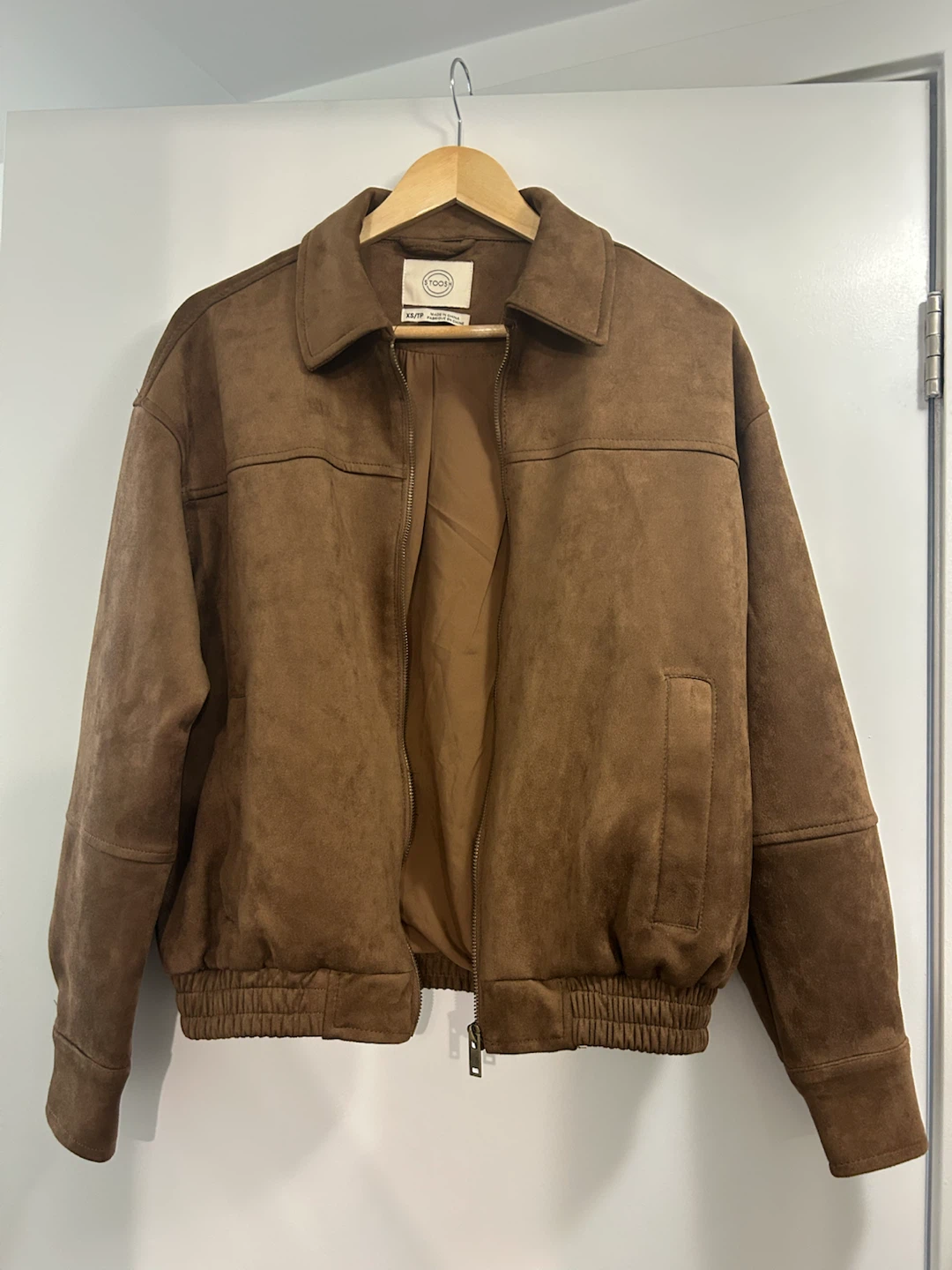 Brown Suede-like Bomber Jacket