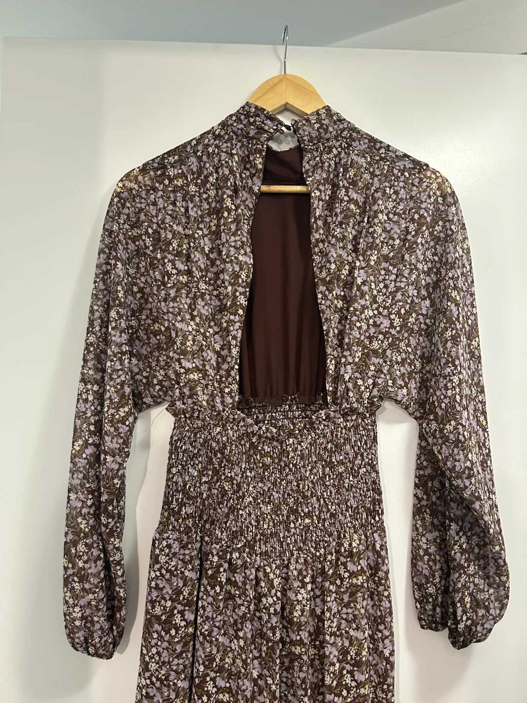 Floral Print Long Sleeve Maxi Dress Open Back - photo 3