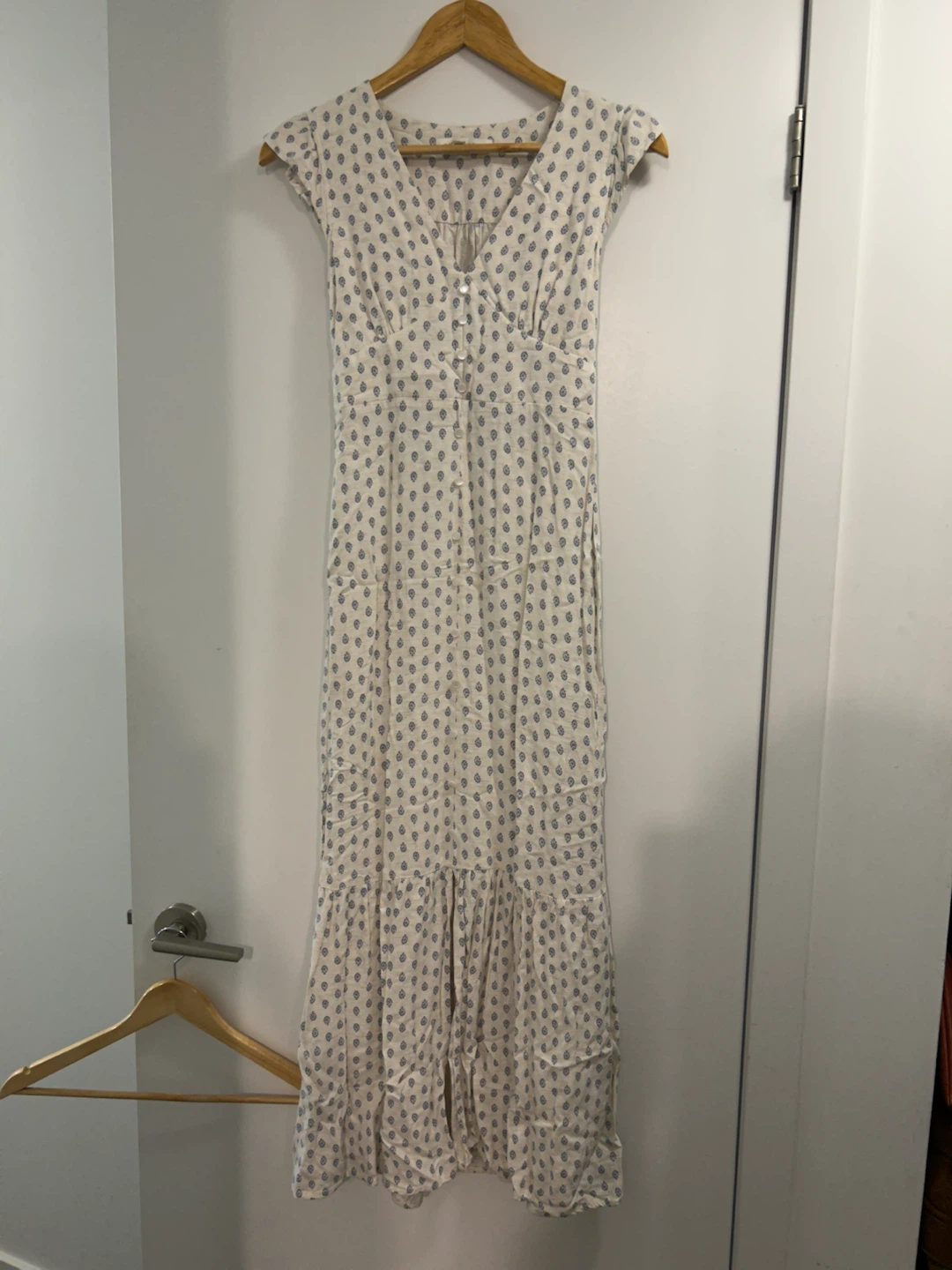 Cream and Blue Maxi Dress
