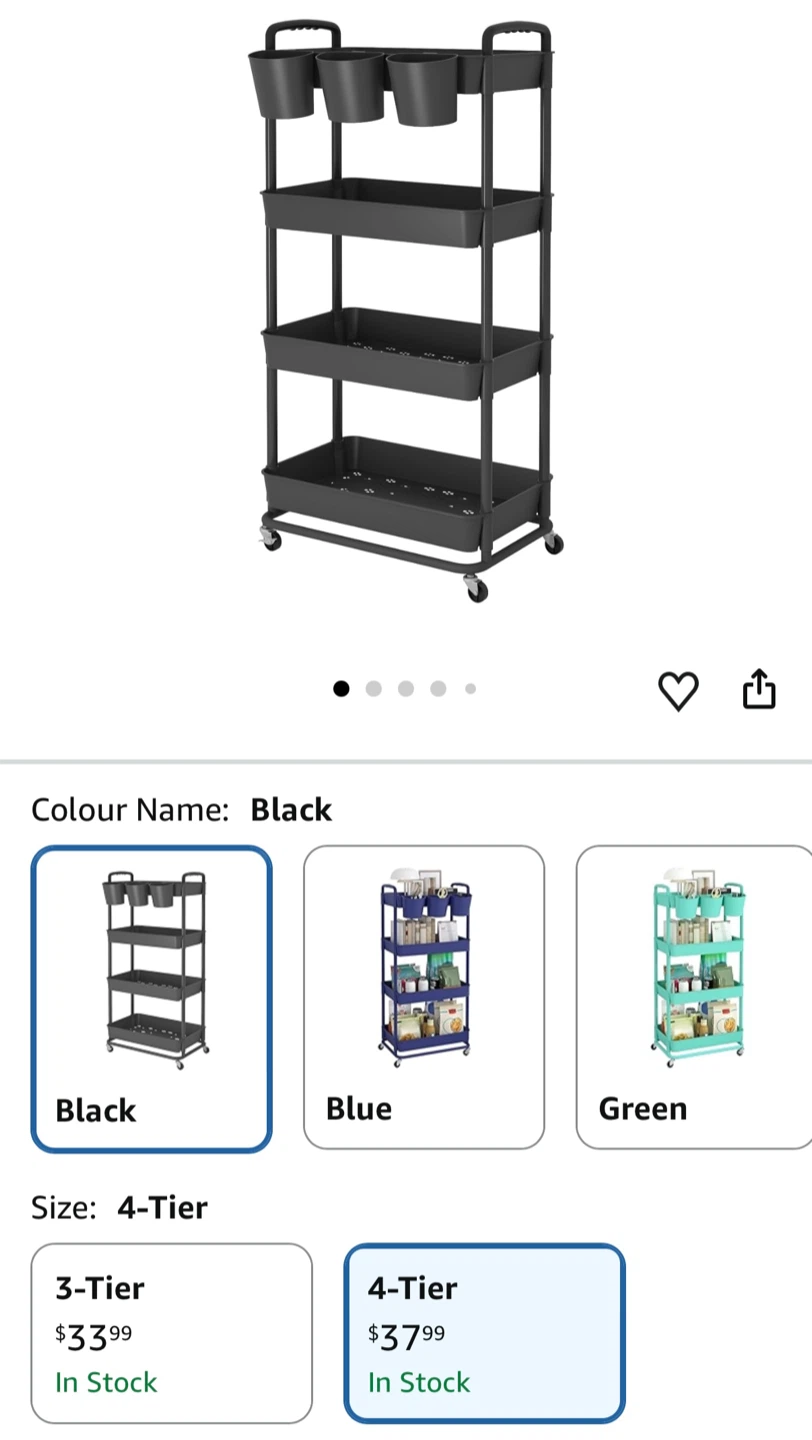 4-Tier Plastic Rolling Storage Cart