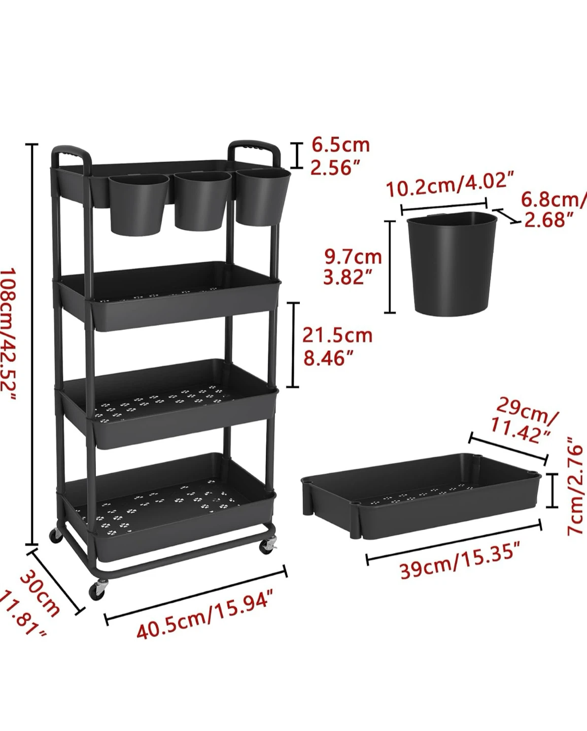 4-Tier Plastic Rolling Storage Cart - photo 2