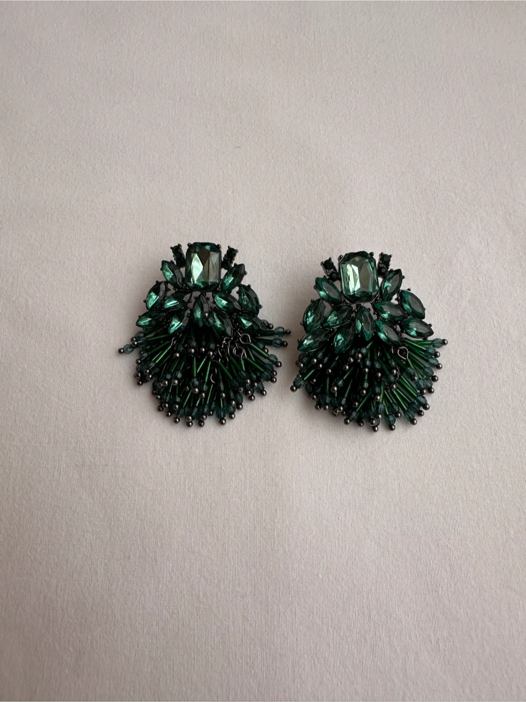 Green Beaded Gemstone Earrings