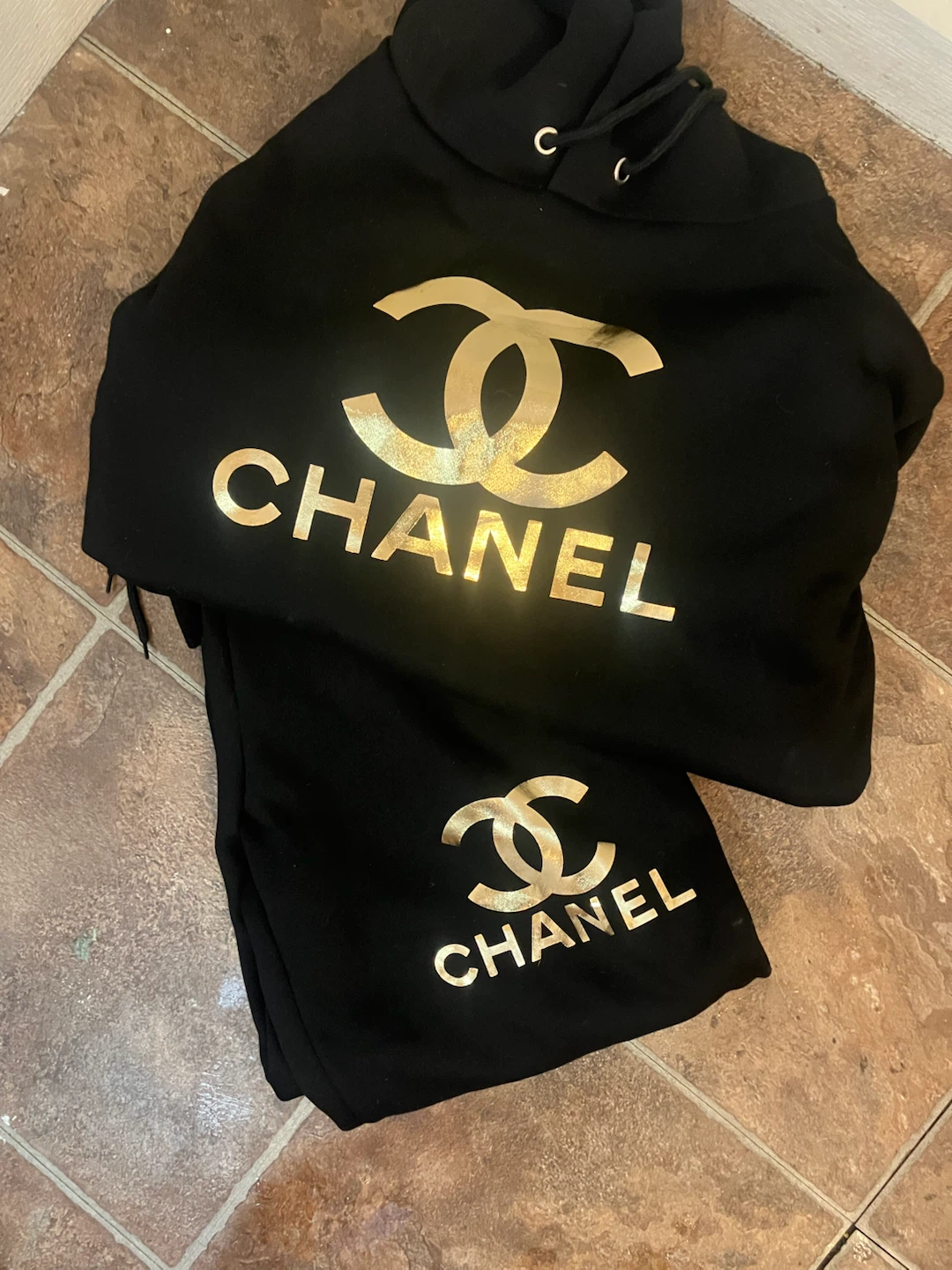 Chanel Black Hoodie and Sweatpants Set