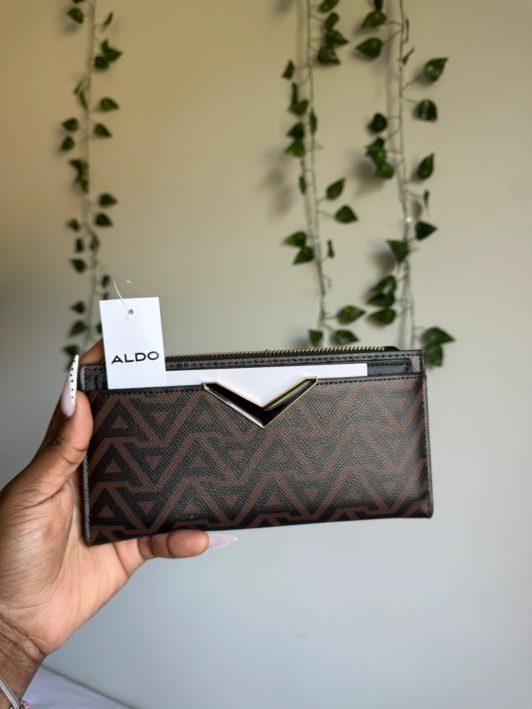 ALDO Brown Geometric Pattern Wallet