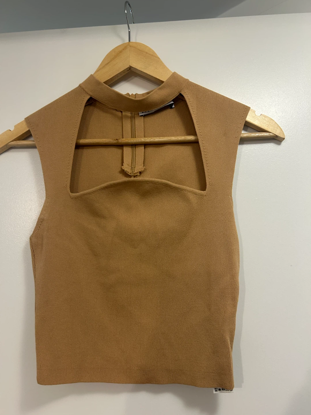 Beige Zara Cutout Mock Neck Top