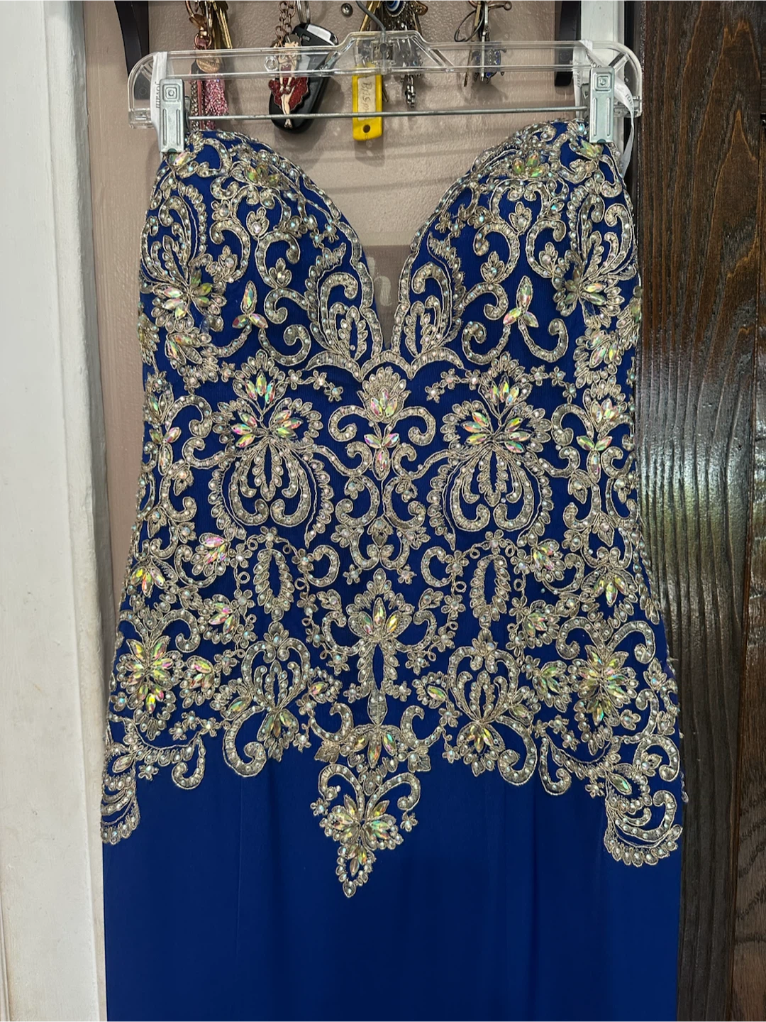 Jovani Royal Blue Strapless Gown with Gold Embellished Bodice - photo 2