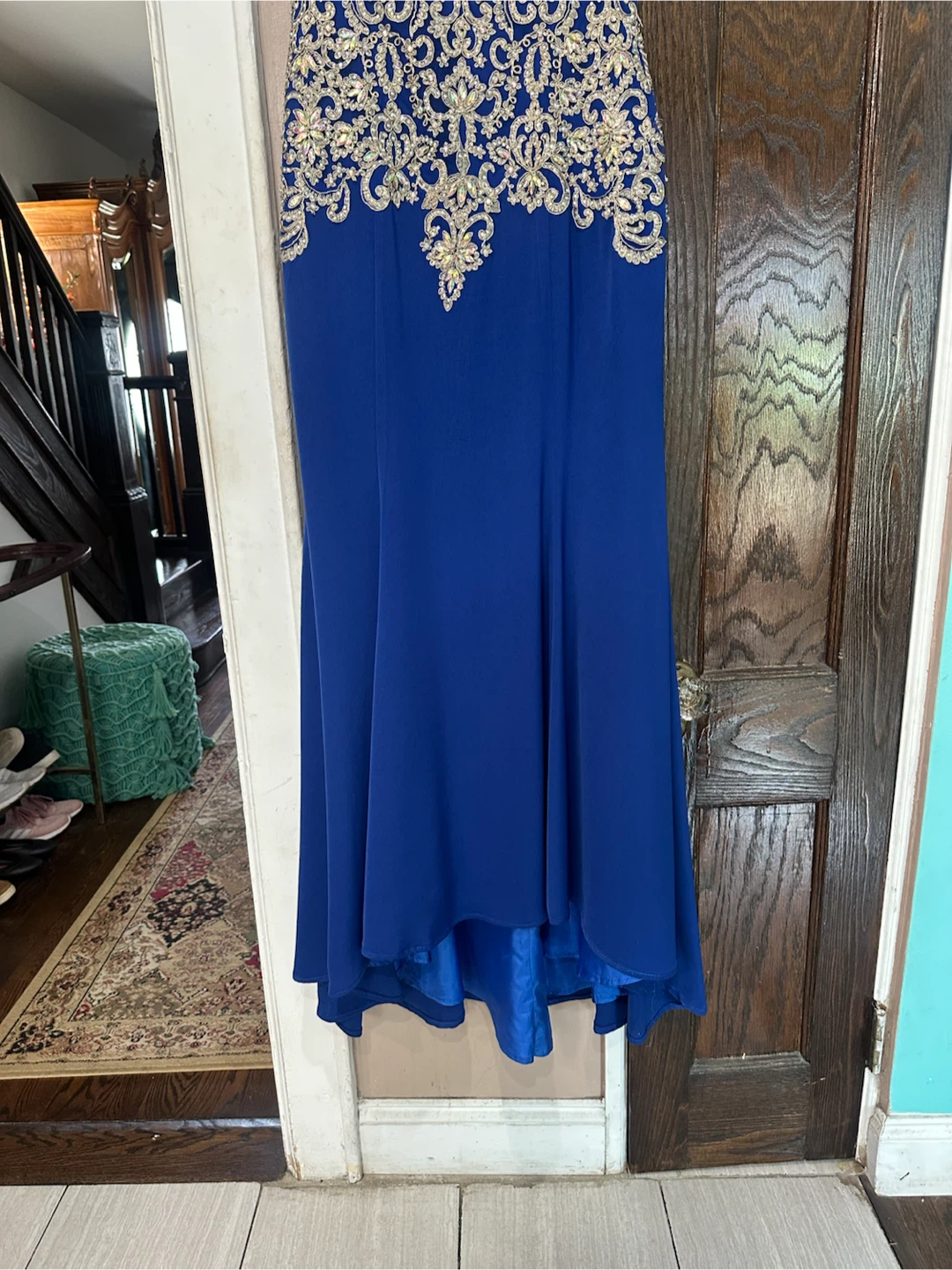 Jovani Royal Blue Strapless Gown with Gold Embellished Bodice - photo 3