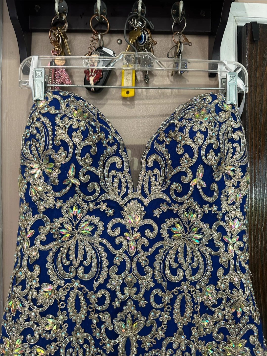 Jovani Royal Blue Strapless Gown with Gold Embellished Bodice - photo 5