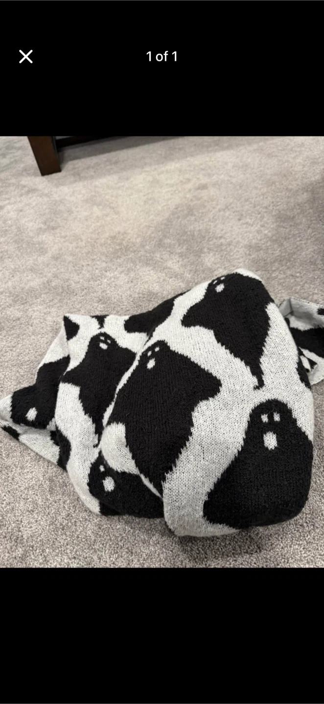 Black and White Ghost Knit Throw Blanket
