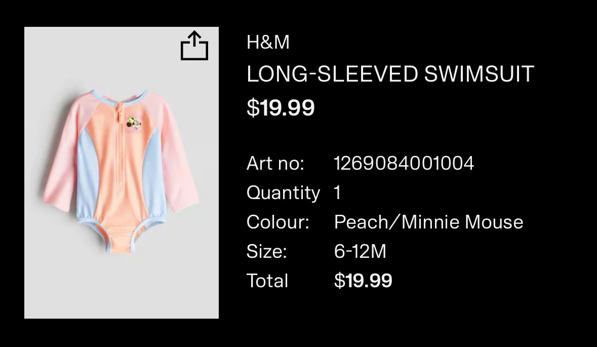 H&M Minnie Mouse Long-Sleeved Swimsuit - 6-12M - photo 3