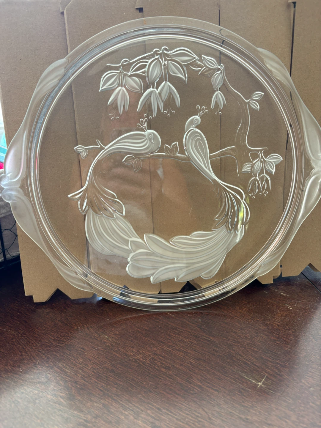 5 Decorative Glass Plates & 1 black plastic plate