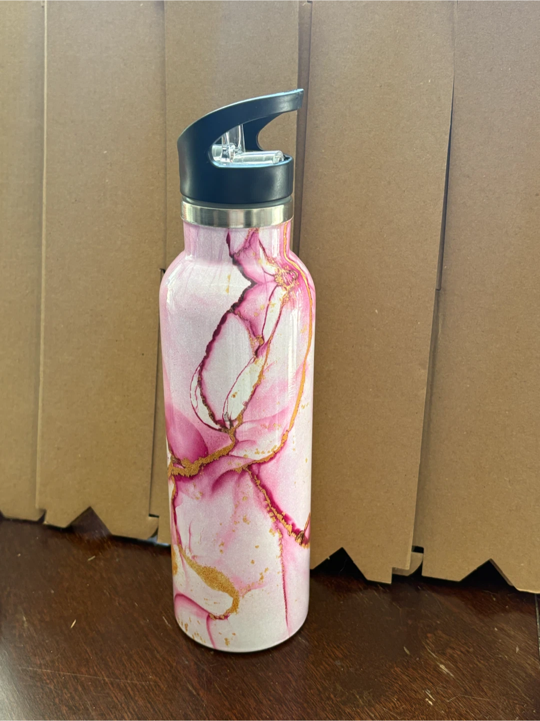 Pink Marble Insulated Water Bottle with Straw Lid