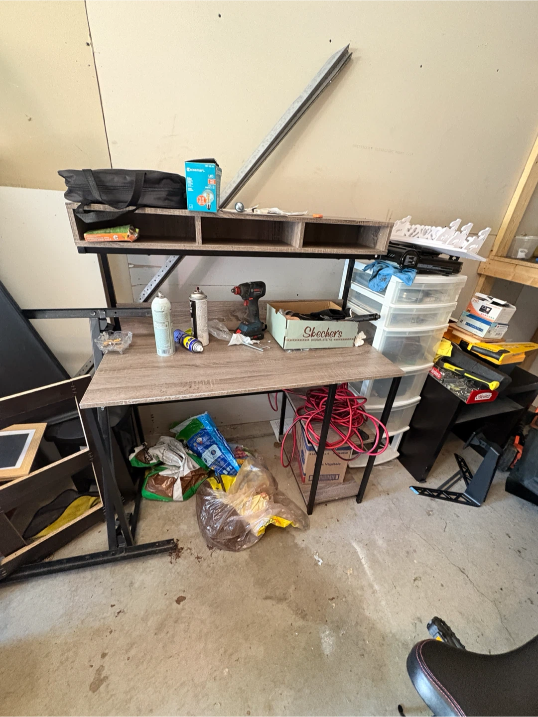 Wooden top desk with hutch