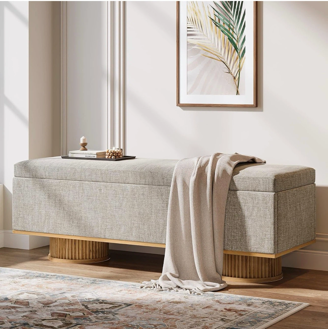 Storage Bench Ottoman - Linen Upholstered Tufted Seat - photo 3