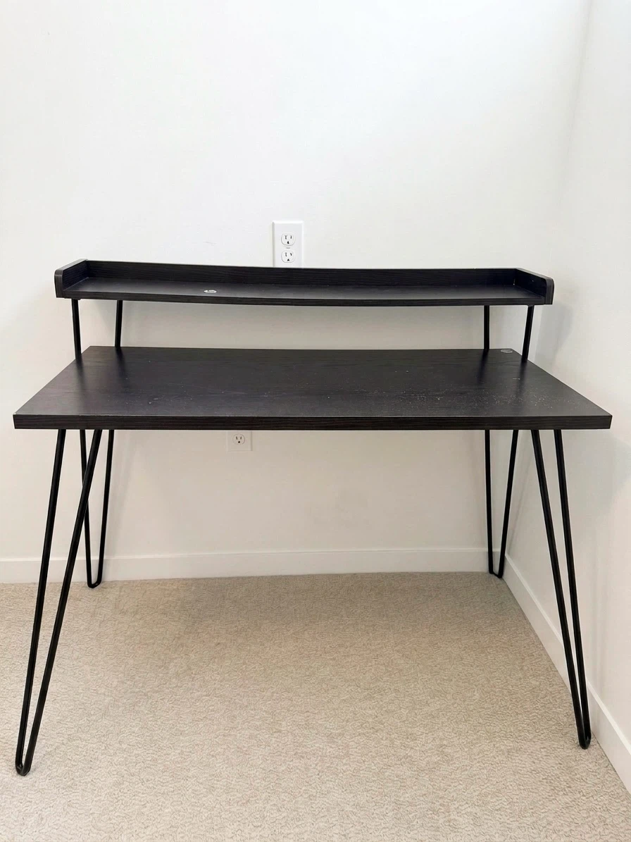 Sleek Black Desk with Hairpin Legs - $70