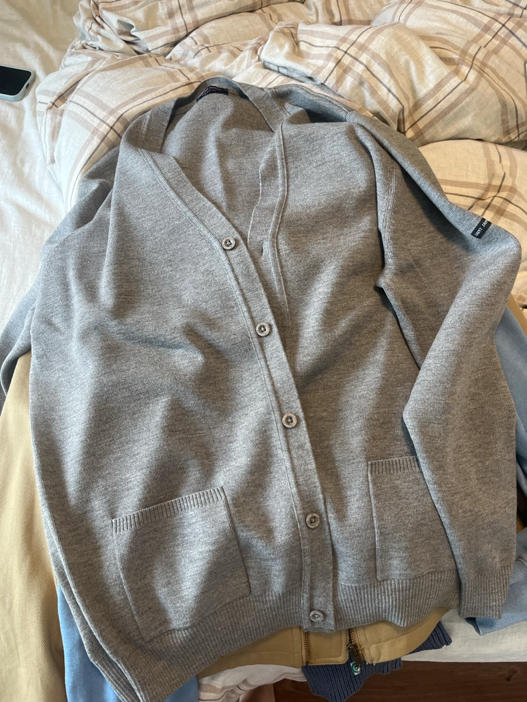 Saint James Grey Knit Cardigan(coffee stain)